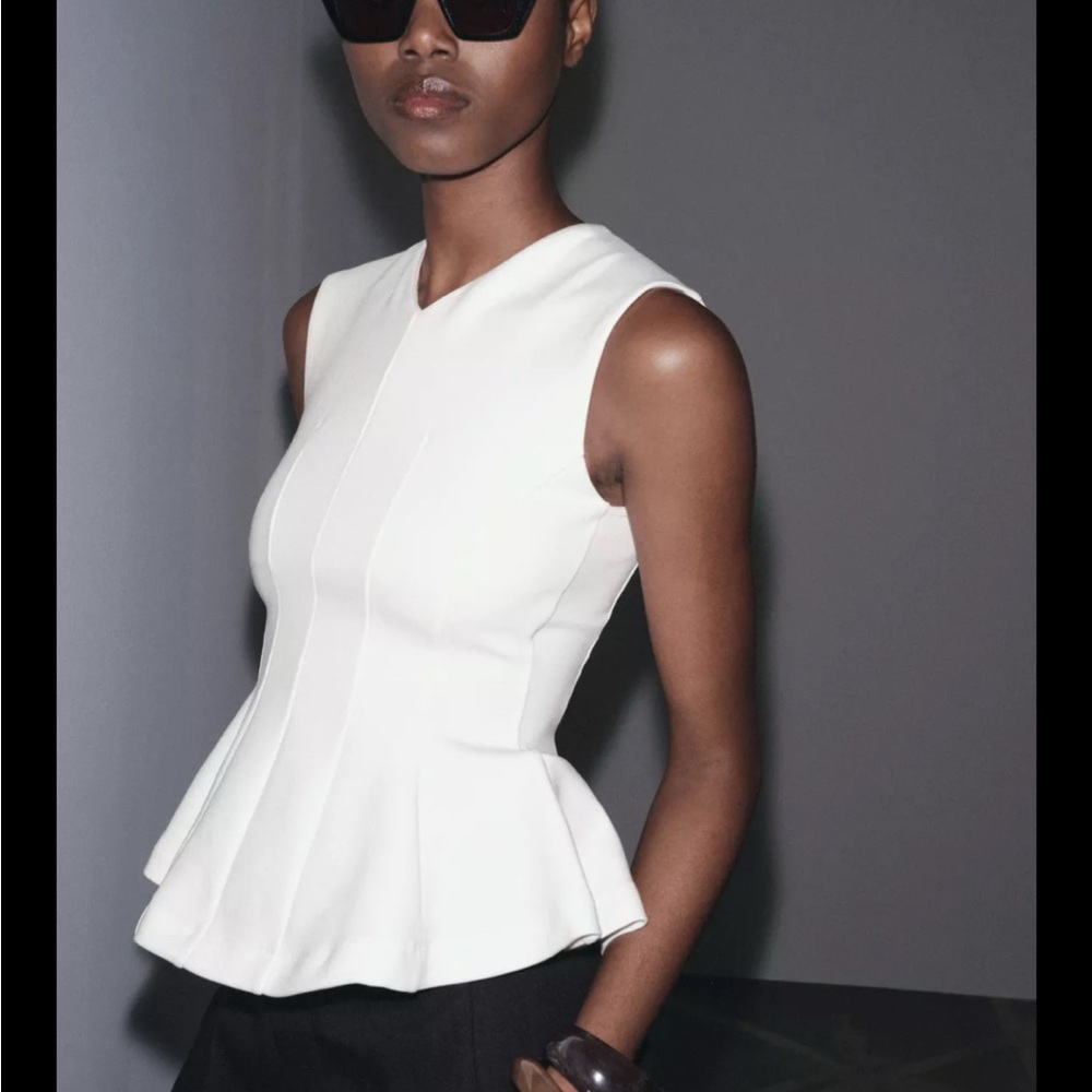 Zara White Sleeveless Peplum Blouse